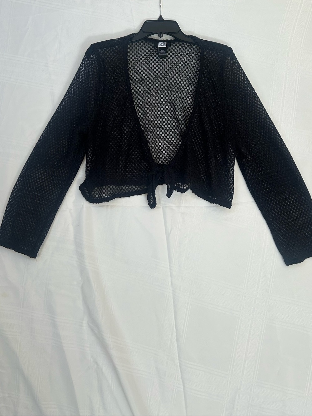 18/20 Black Open-Knit Tie-Front Cardigan cropped lightweight  Fashion Bug y2k